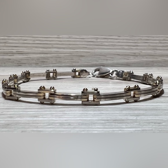 Jewelry - Vintage Sterling Silver/10K Gold ITALY 5mm Fence Panel Bracelet, 7”